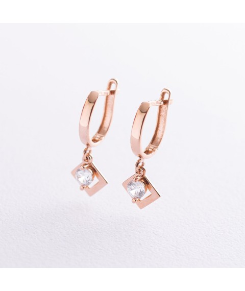Gold earrings "Rhombuses" with cubic zirconia s07021 Onix
