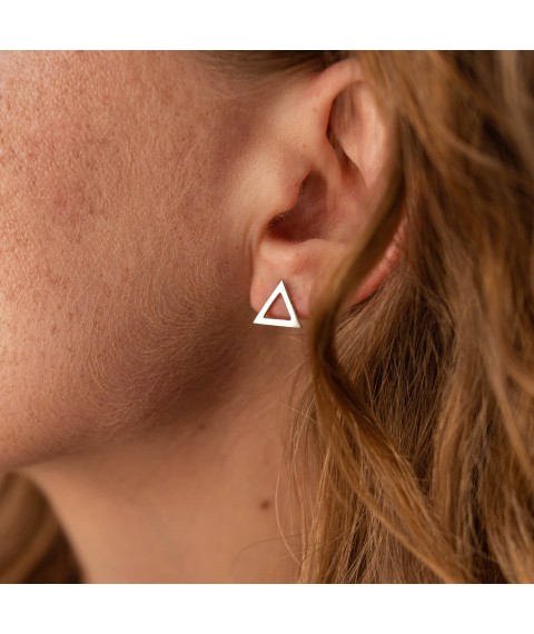Gold stud earrings "Triangles" s06413 Onyx