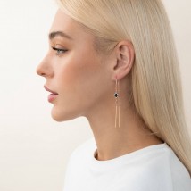 Gold earrings - broaches "Clover" (enamel) s07610 Onyx