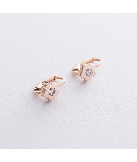 Gold children's earrings with flowers (cubic zirconia) s05931 Onyx