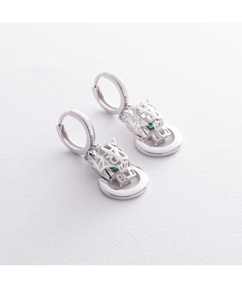 Earrings "Panther" in white gold (cubic zirconia) s08594 Onyx