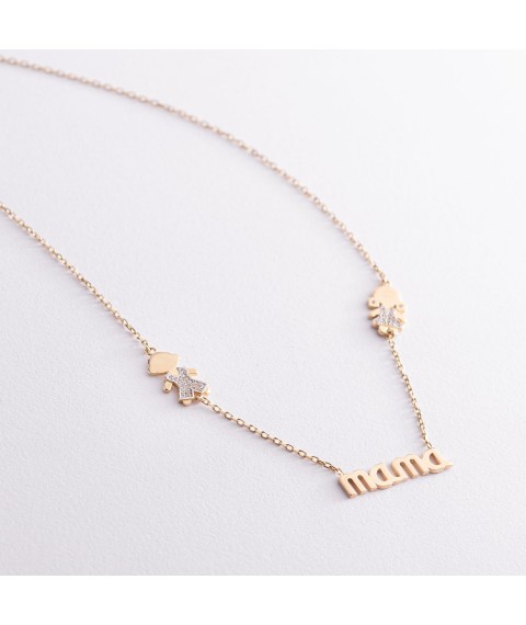 Gold necklace "Mom, boy and girl" (cubic zirconia) count01008 Onix 45