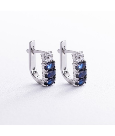 Серебряные серьги с сапфирами и фианитами GS-02-063-3110 Онікс