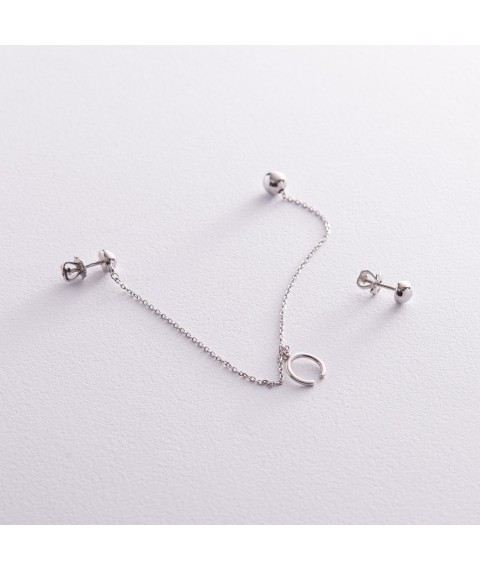 Асиметричні сережки - пусети "Кульки" у сріблі (сережка - каффа) 902-01400 Онікс