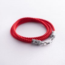 Шелковый красный шнурок "Спаси и сохрани" с серебряной застежкой (3мм) 18434 Онікс  40
