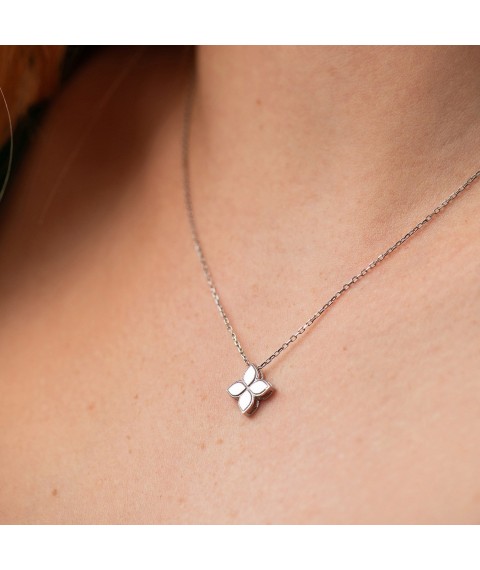 Necklace "Clover" in white gold kol02493 Onyx 43