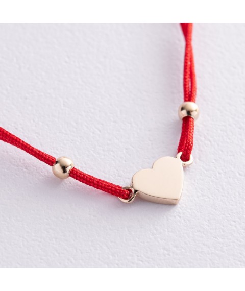 Bracelet with red thread "Heart" (yellow gold) b05277 Onyx