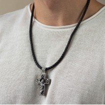 Мужской православный крест "Распятие" из эбенового дерева и серебра 970 Онікс