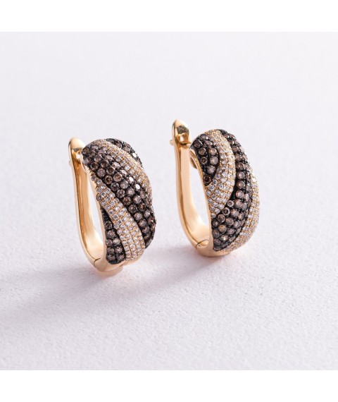 Gold earrings with diamonds LED0776 Onyx