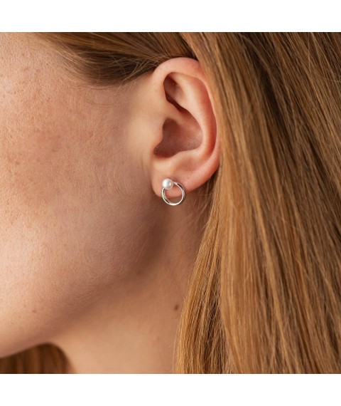 Earrings - studs "Cycle" with pearls (white gold) s08502 Onyx