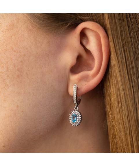Silver earrings with blue topaz and cubic zirconia GS-02-086-3010 Onyx