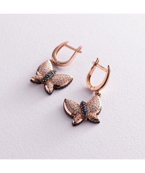 Gold earrings "Butterflies" (cubic zirconia) s05927 Onyx