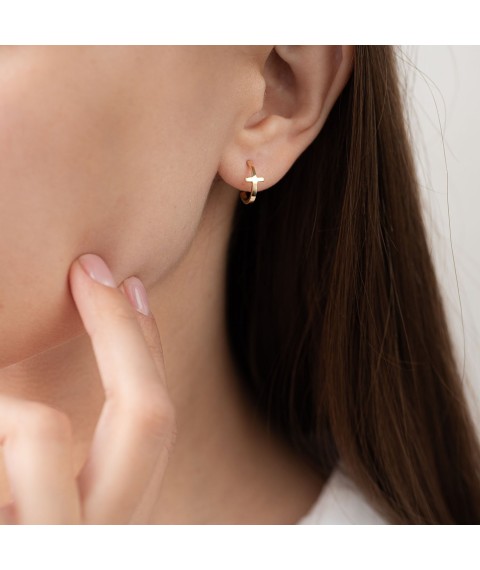 Gold earrings - studs "Cross" s07010 Onix