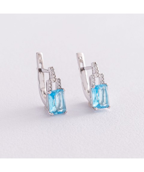 Silver earrings (cubic zirconia, quartz) 2094/1р-QSWB Onix