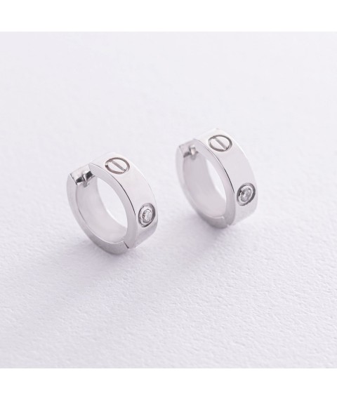 Earrings - rings "Love" in white gold (cubic zirconia) С1004-1р Onyx