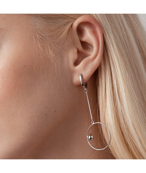 Silver earrings "Asymmetry" 123188 Onyx