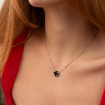 Silver necklace "Clover" with onyx 181299 Onyx 43