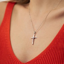 Cross "Crucifixion. Save and Preserve" (in Ukrainian) in white gold p02732 Onyx