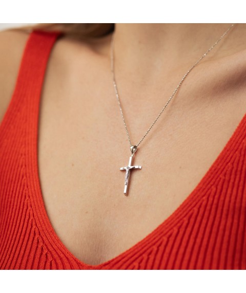 Cross "Crucifixion. Save and Preserve" (in Ukrainian) in white gold p02732 Onyx