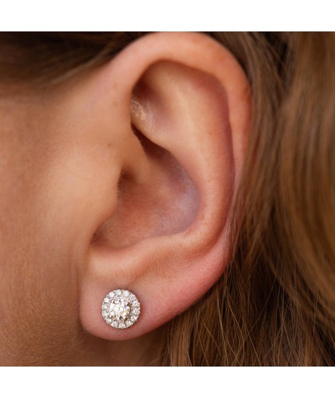 Gold earrings - studs with diamonds sb0415cha Onyx