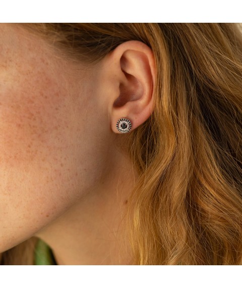 Earrings - studs with diamonds (white gold) 322231121 Onyx