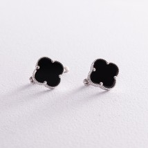 Silver earrings "Clover" with onyx 122112 Onyx