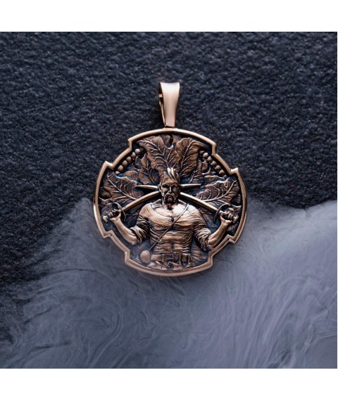 Gold pendant "Ukrainian Cossack. Prayer to the Blessed Virgin Mary" p03797 Onyx