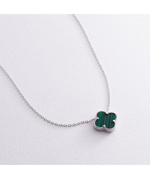 Silver necklace "Clover" with malachite 181267 Onyx 45