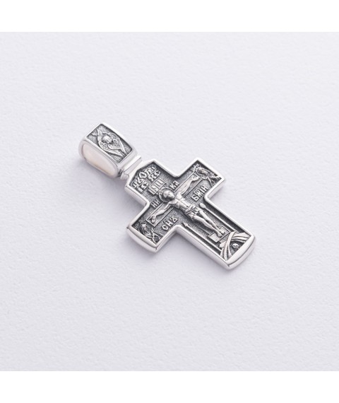 Silver cross "Crucifixion of Christ. Deesis" (blackening) 132991 Onyx