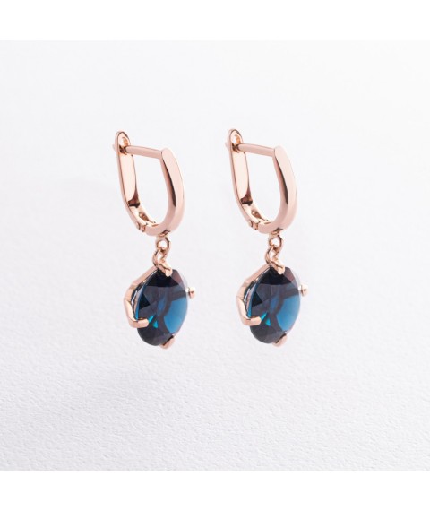 Gold earrings "Attraction" with synthetic. topaz s08573 Onyx