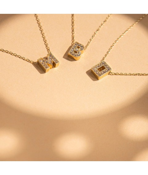 Gold necklace letter "E" coll01165e Onyx 45