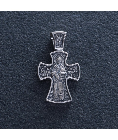 Silver cross (blackening) "Crucifixion. Nicholas the Wonderworker" 132555 Onyx