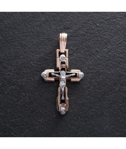 Православный крест "Распятие. Спаси и Сохрани" (эмаль, фианиты) 270070Е Онікс