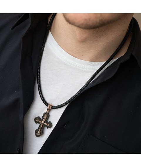Golden cross "Crucifixion. Save and Preserve" with ebony wood 631зч Onyx