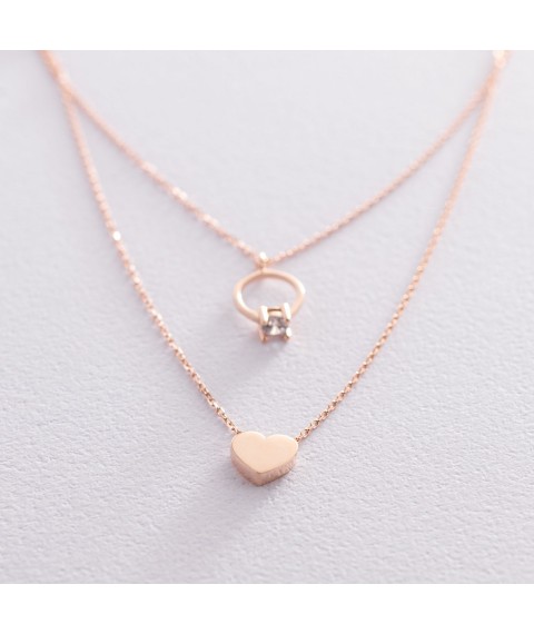 Gold necklace with engagement ring and heart (cubic zirconia) count01863 Onyx 45