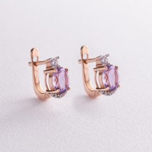 Gold earrings (amethyst, cubic zirconia) s04694 Onyx