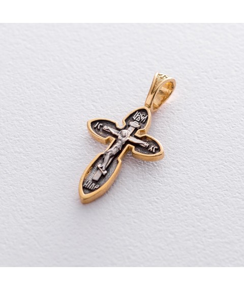 Silver cross "Crucifixion" with gold plated 132350 Onyx