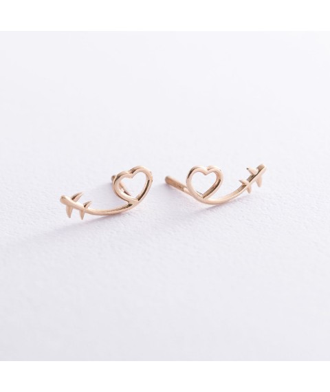 Earrings - studs "Hearts" in red gold s06962 Onyx