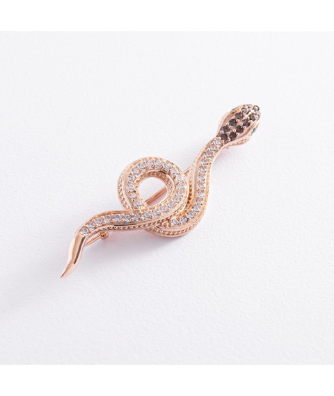 Gold brooch "Snake" with cubic zirconia zak00330 Onyx