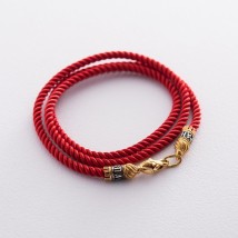 Шелковый красный шнурок "Спаси и сохрани" с серебряной позолоченной застежкой (3мм) 18443 Онікс  55