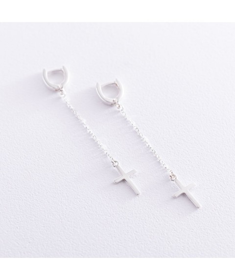 Silver earrings "Cross" on a chain 122816 Onyx
