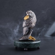 Серебряная фигура ручной работы "Попугай на кошельке с монетами" сер00019 Онікс