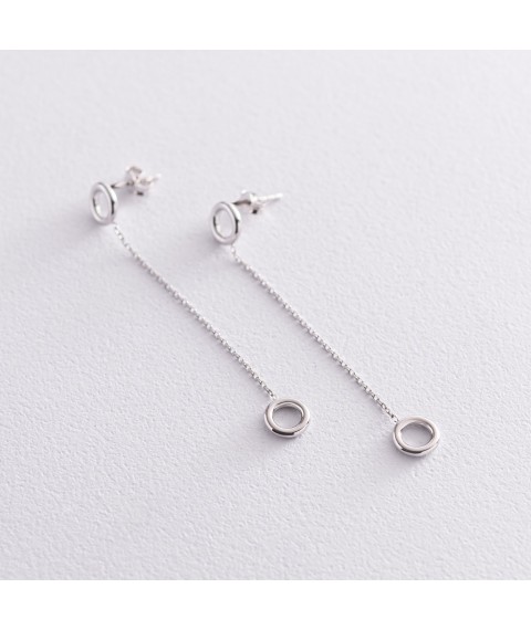 Earrings "Circles" on a chain in white gold s07276 Onyx