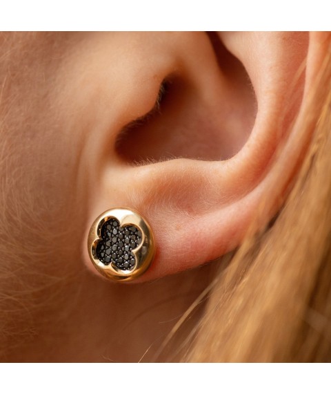 Золоті сережки - пусети "Клевер" з чорними діамантами 341161622 Онікс