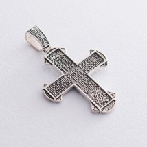 Silver cross "Crucifixion of Christ. Prayer to the Savior" 132485 Onyx