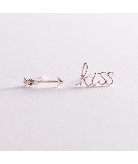 Серьги - пусеты "Kiss" в серебре 123064 Оникс