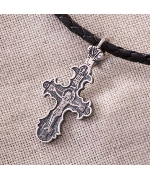 Orthodox silver cross "Save and preserve" with blackening 13099 Onyx