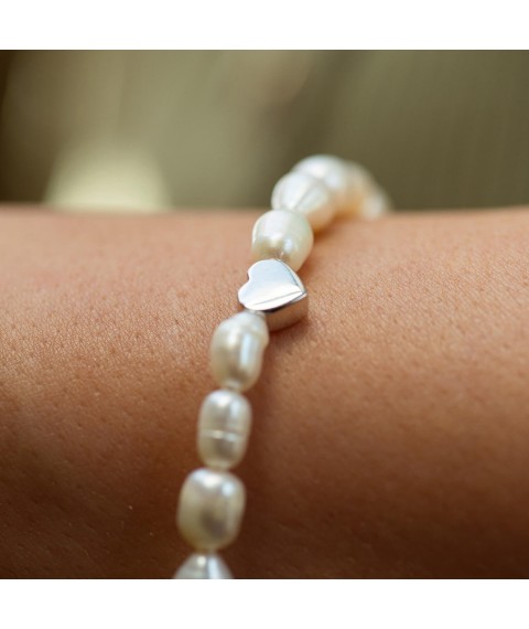 Silver bracelet "Heart" with pearls 905-01440 Onix 17