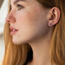 Gold earrings - studs "Clover" (diamonds, rubies) sb0521cha Onyx