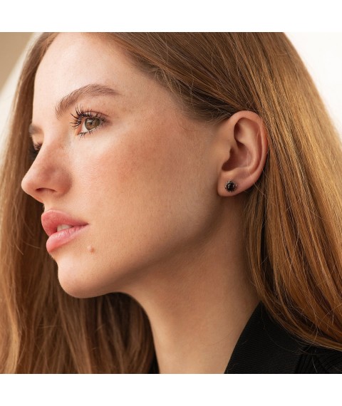 Silver earrings - studs (pyrope) 122178 Onyx